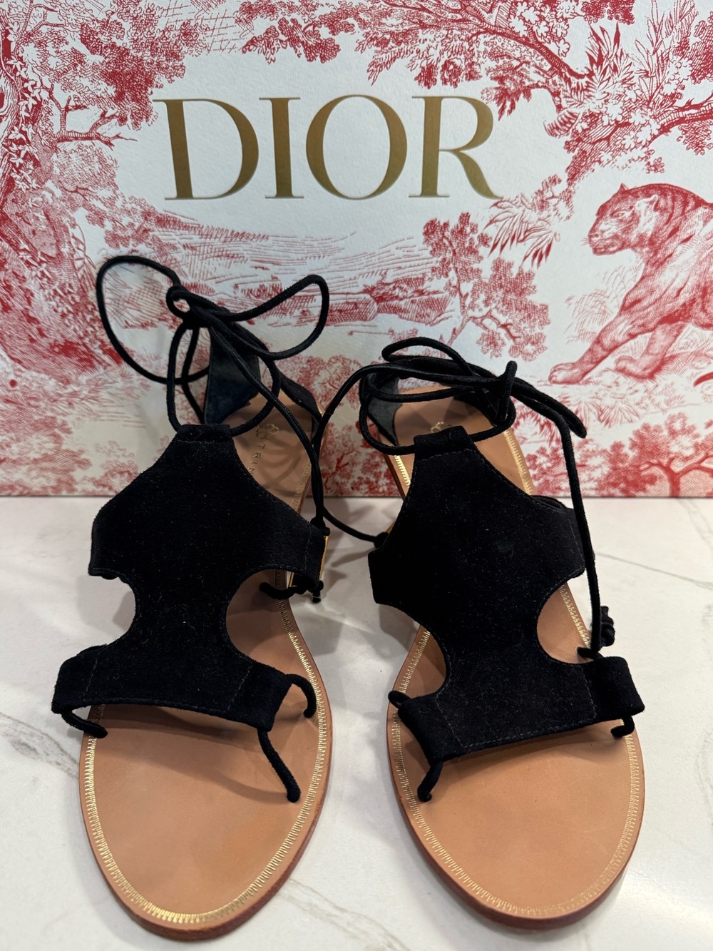 Trina Turk Black Suede LaceUp Gladiator Heel, Size 7